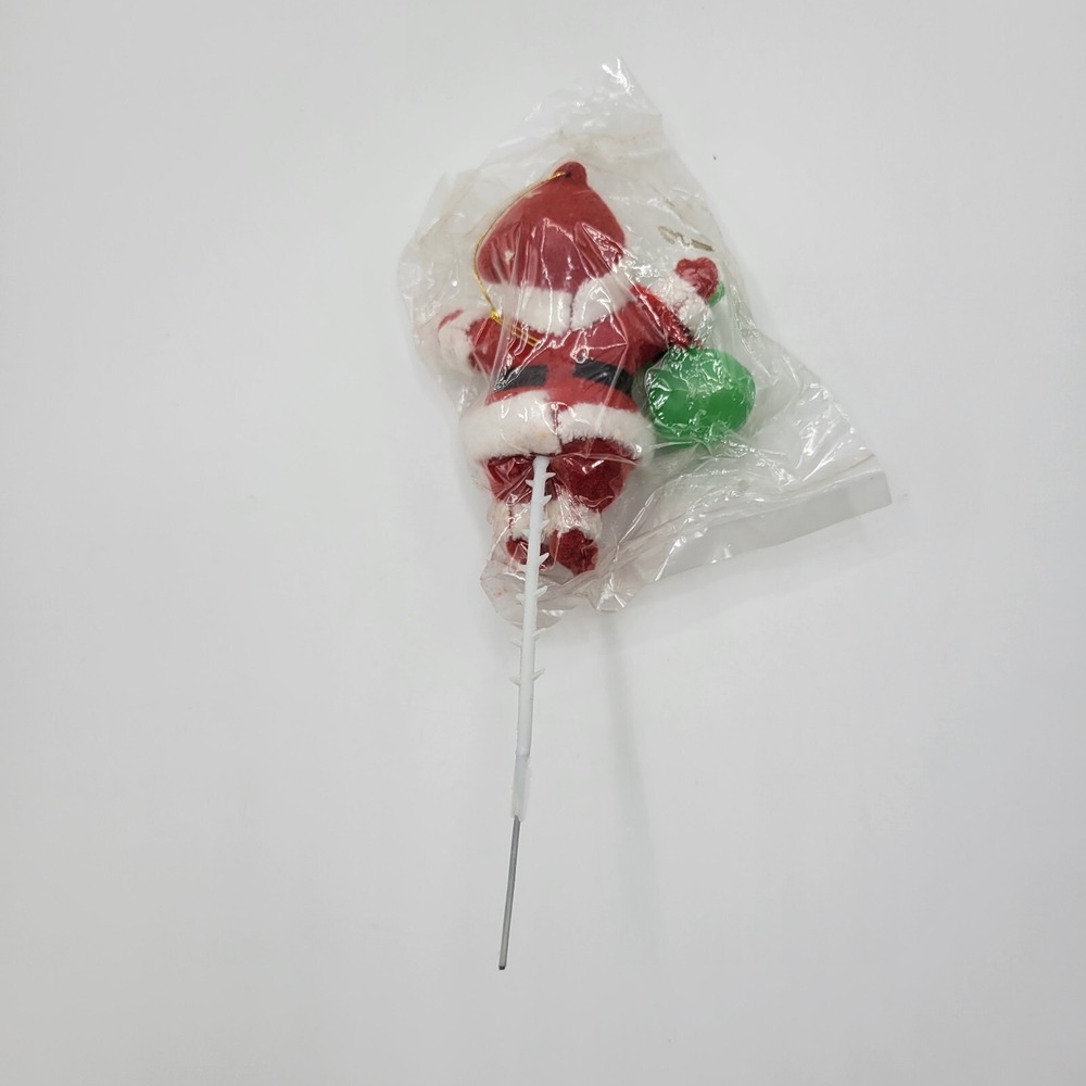 Vtg Flocked Santa Claus on Stick Flower Cake Decoration Hong Kong 4" - Picture 3 of 6